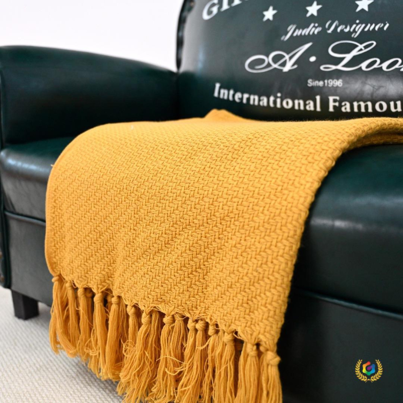 Cuvertură pentru marginea patului cu dungi diagonale și model os de pește, amestec de fibre, stil Nordic, 500–799 g, potrivit pentru orice sezon