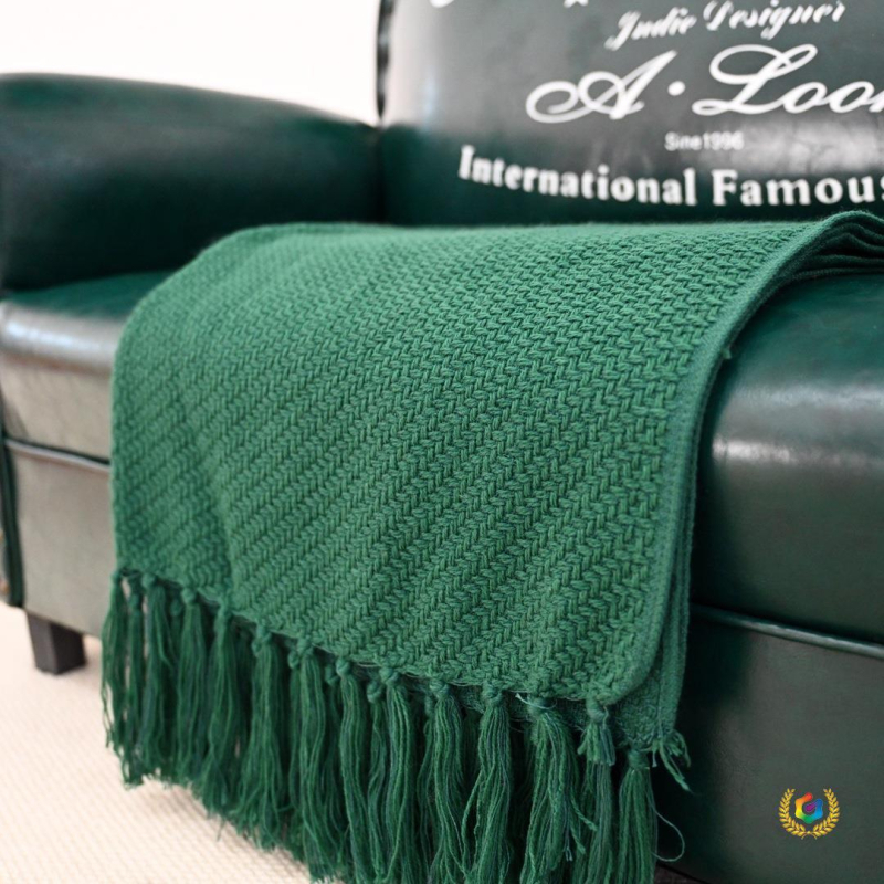 Cuvertură pentru marginea patului cu dungi diagonale și model os de pește, amestec de fibre, stil Nordic, 500–799 g, potrivit pentru orice sezon