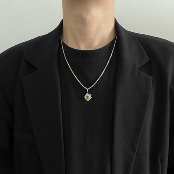 Rozsdamentes acélból készült nyaklánc, medál ötvözetből, gyöngyös lánc, geometriai forma, elektroplakolás