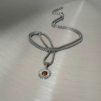 Rozsdamentes acélból készült nyaklánc, medál ötvözetből, gyöngyös lánc, geometriai forma, elektroplakolás