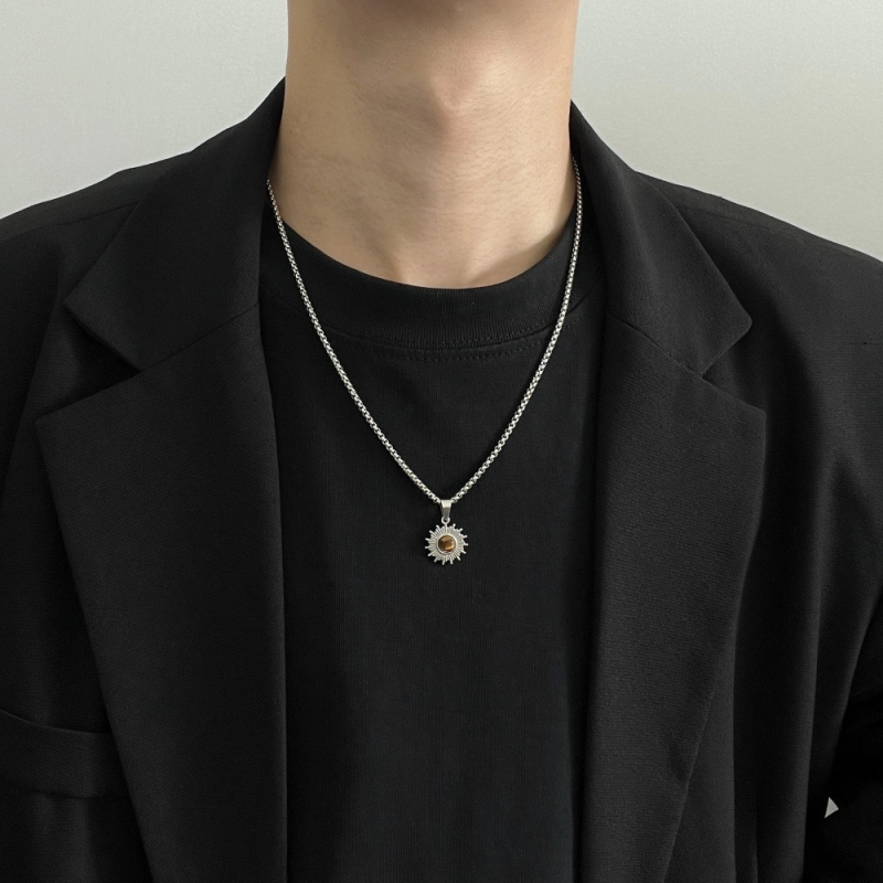 Rozsdamentes acélból készült nyaklánc, medál ötvözetből, gyöngyös lánc, geometriai forma, elektroplakolás