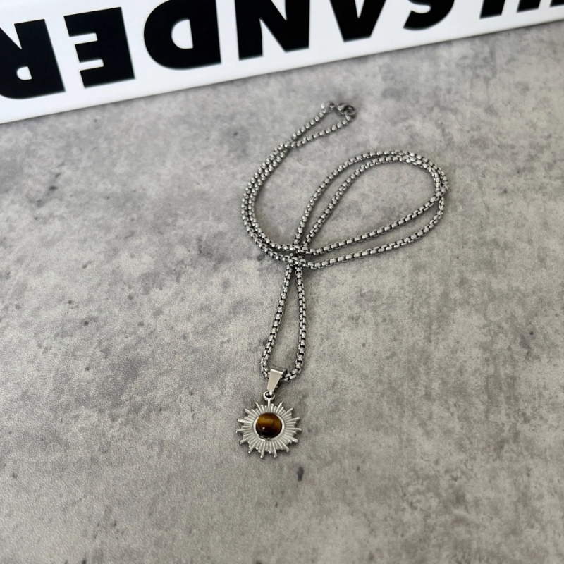 Rozsdamentes acélból készült nyaklánc, medál ötvözetből, gyöngyös lánc, geometriai forma, elektroplakolás