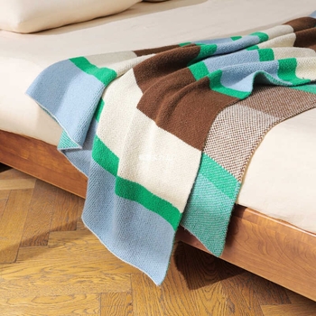 Pătură tricotată din fleece, în dungi, culoare maro cafeniu, stil Nordic, pentru canapea și lângă pat