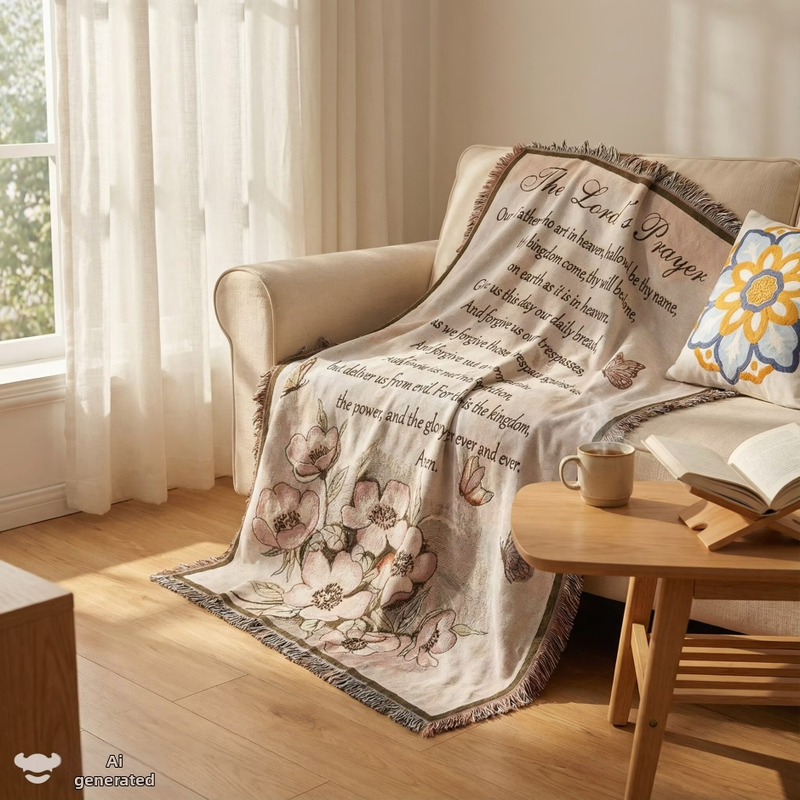 Nordinio stiliaus gobeleno pledas su augalų ir gėlių raštu, mišrios medžiagos, 300–499 g, visoms metų laikoms, pirmosios kokybės