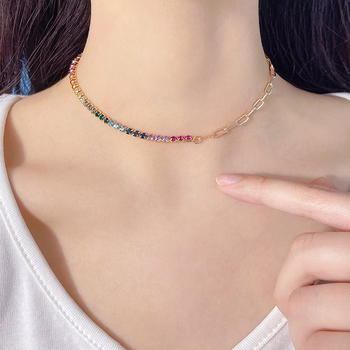 Ogrlica s rhinestones i privjeskom od mješovitih kamenčića, O-lanac, 6.23 g, elegantan stil