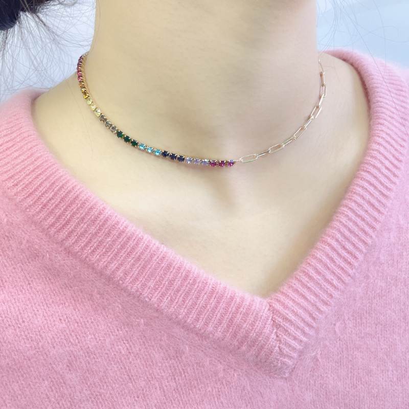 Ogrlica s rhinestones i privjeskom od mješovitih kamenčića, O-lanac, 6.23 g, elegantan stil