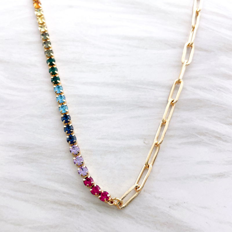Ogrlica s rhinestones i privjeskom od mješovitih kamenčića, O-lanac, 6.23 g, elegantan stil