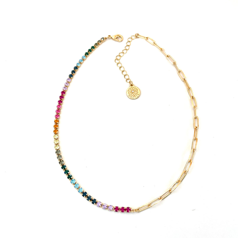 Ogrlica s rhinestones i privjeskom od mješovitih kamenčića, O-lanac, 6.23 g, elegantan stil
