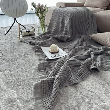 Pătură din bumbac cu textură waffle, 50/50 bumbac-poliester, 800 g, primăvară-toamnă, personalizabilă, stil modern minimalist