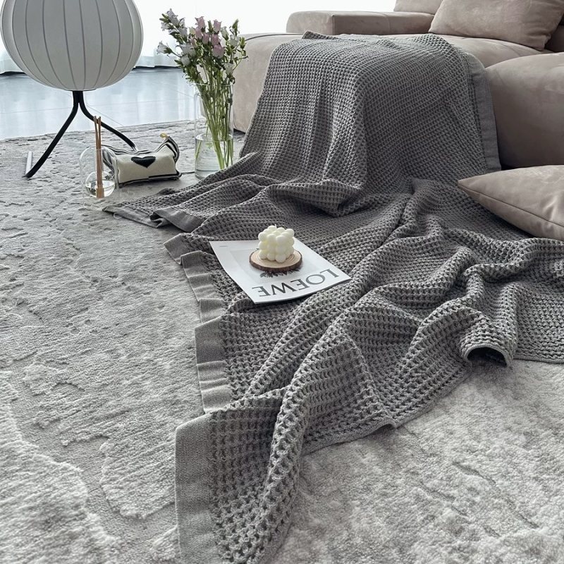 Pătură din bumbac cu textură waffle, 50/50 bumbac-poliester, 800 g, primăvară-toamnă, personalizabilă, stil modern minimalist