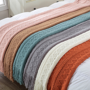 Pătură tricotată decorativă pentru marginea patului, stil Nordic, fibre acrilice, 500–799 g, unicolor, personalizabil