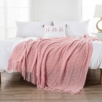 Pătură tricotată decorativă pentru marginea patului, stil Nordic, fibre acrilice, 500–799 g, unicolor, personalizabil