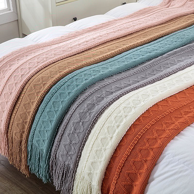 Pătură tricotată decorativă pentru marginea patului, stil Nordic, fibre acrilice, 500–799 g, unicolor, personalizabil