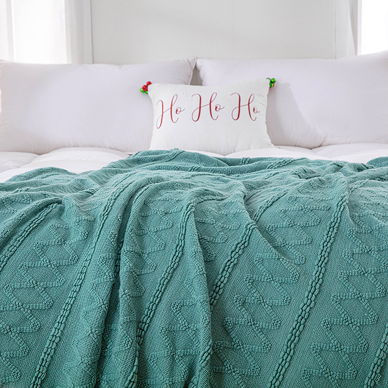 Pătură tricotată decorativă pentru marginea patului, stil Nordic, fibre acrilice, 500–799 g, unicolor, personalizabil