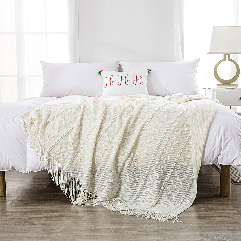 Pătură tricotată decorativă pentru marginea patului, stil Nordic, fibre acrilice, 500–799 g, unicolor, personalizabil