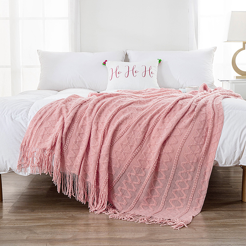 Pătură tricotată decorativă pentru marginea patului, stil Nordic, fibre acrilice, 500–799 g, unicolor, personalizabil