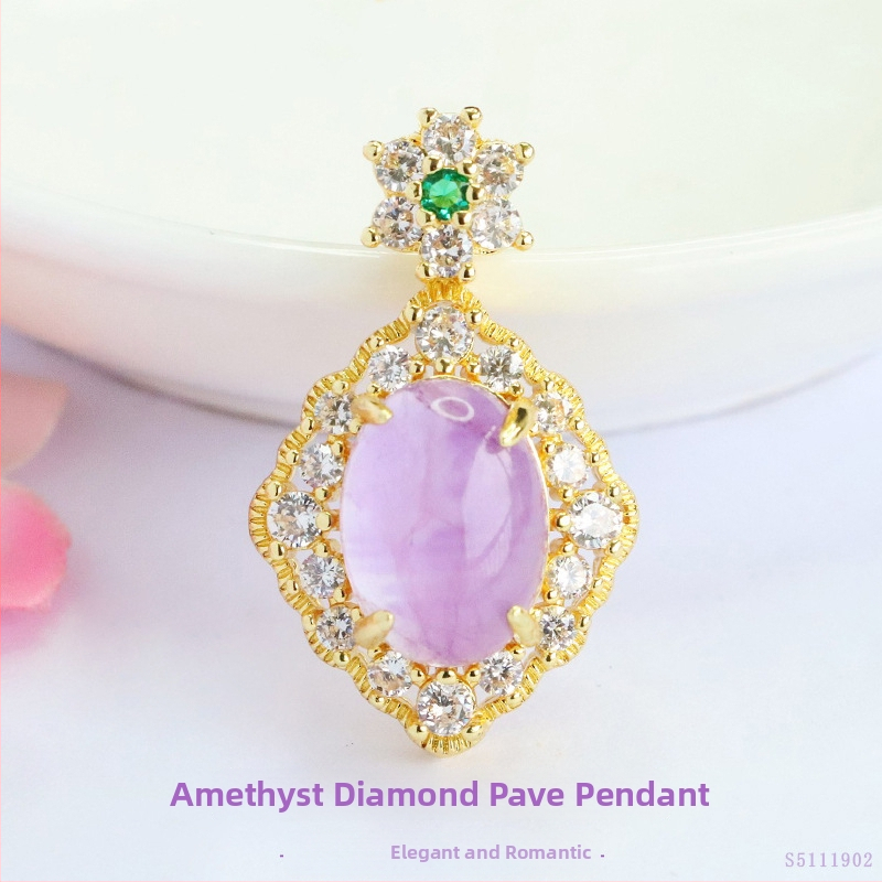 Κρεμαστό με αμέθυστο κρύσταλλο, πλευρικοί λίθοι ζιρκόν, χαλκός με επίχρυση επίστρωση, μάρκα Jianyu