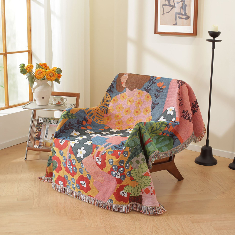 Husă de canapea pentru canapea cu un loc, model floral, stil Nordic, material poliester-bumbac