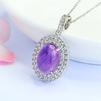 Μενταγιόν από αμέθυστο, χωρίς πλευρικούς λίθους, χάλκός με επικάλυψη ασημί, στυλ ήπιας πολυτελείας