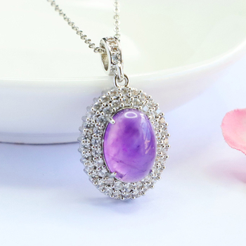 Μενταγιόν από αμέθυστο, χωρίς πλευρικούς λίθους, χάλκός με επικάλυψη ασημί, στυλ ήπιας πολυτελείας