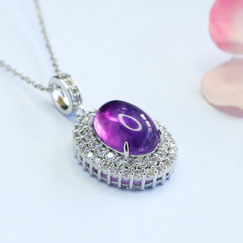 Μενταγιόν από αμέθυστο, χωρίς πλευρικούς λίθους, χάλκός με επικάλυψη ασημί, στυλ ήπιας πολυτελείας