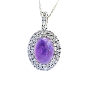 Μενταγιόν από αμέθυστο, χωρίς πλευρικούς λίθους, χάλκός με επικάλυψη ασημί, στυλ ήπιας πολυτελείας