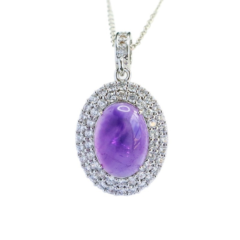 Μενταγιόν από αμέθυστο, χωρίς πλευρικούς λίθους, χάλκός με επικάλυψη ασημί, στυλ ήπιας πολυτελείας