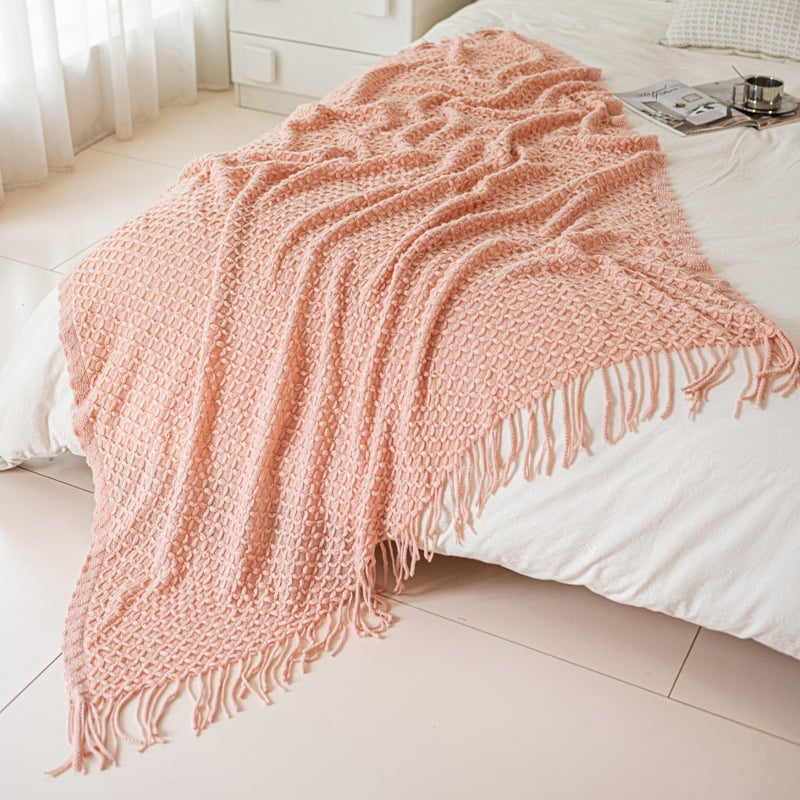 Morandi cuvertură tricotată - fibră acrilică premium, 800–999 g, model plante și flori, pentru toate sezoanele, stil lux ușor