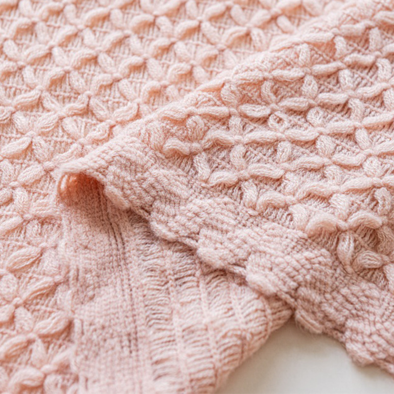 Morandi cuvertură tricotată - fibră acrilică premium, 800–999 g, model plante și flori, pentru toate sezoanele, stil lux ușor