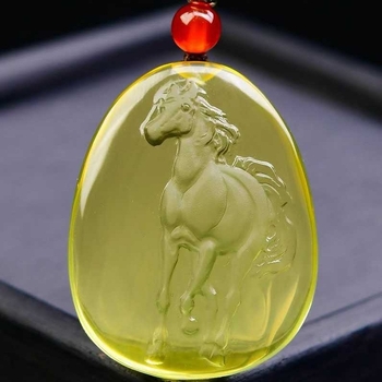 Citrin ovális medállal ellátott nyaklánc, gravírozott, kínai stílus, irodalmi retro