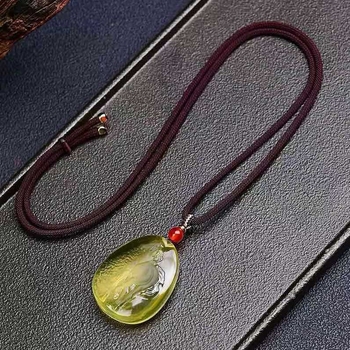 Citrin ovális medállal ellátott nyaklánc, gravírozott, kínai stílus, irodalmi retro