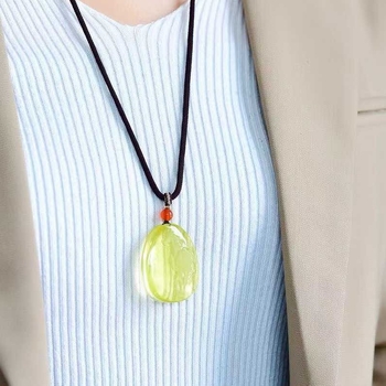 Citrin ovális medállal ellátott nyaklánc, gravírozott, kínai stílus, irodalmi retro