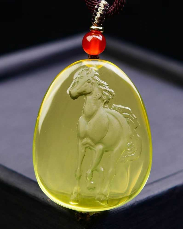 Citrin ovális medállal ellátott nyaklánc, gravírozott, kínai stílus, irodalmi retro