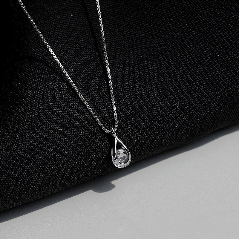 Colier din cupru cu picătură de zirconiu, lanț box, design geometric pentru claviculă