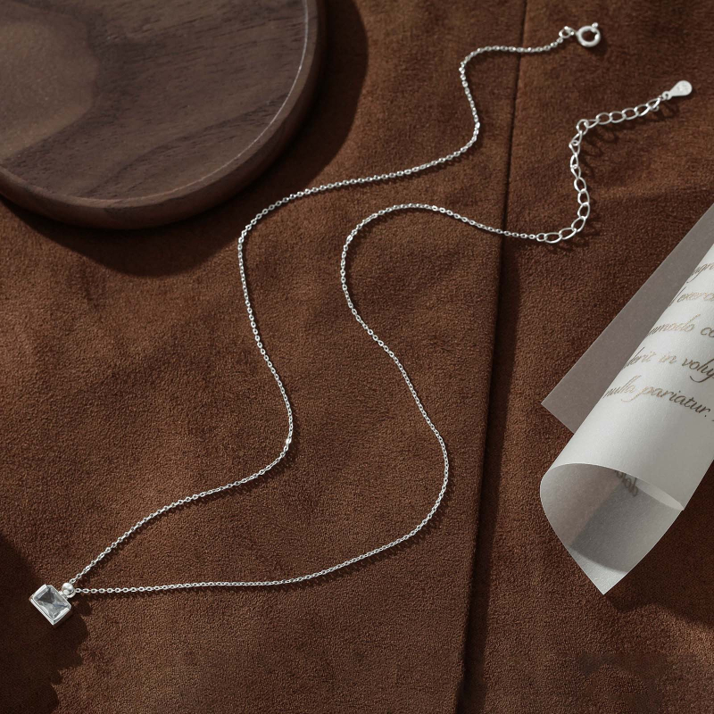 Colier din argint Sterling, design minimalist cu sticluță de parfum, pandantiv cristal, lanț încrucișat, lungime 41–50 cm