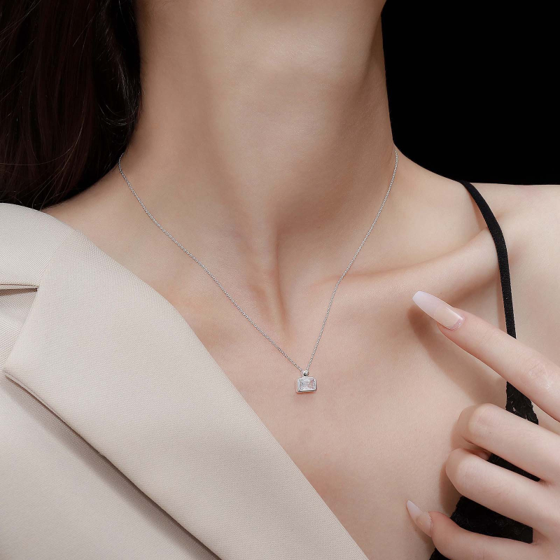 Colier din argint Sterling, design minimalist cu sticluță de parfum, pandantiv cristal, lanț încrucișat, lungime 41–50 cm