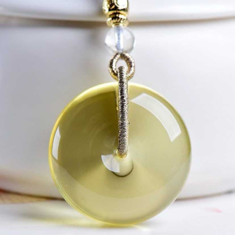 Ogrlica od kristalnog citrina, gravirani privjesak, oblik 112815, jednostavan stil