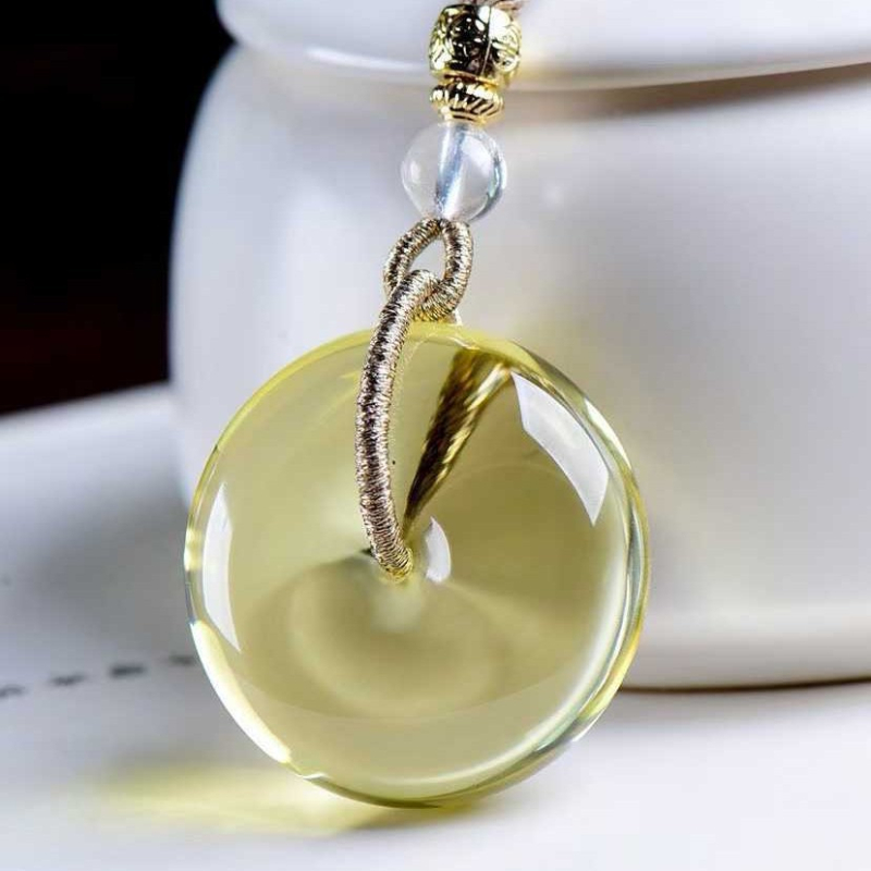 Ogrlica od kristalnog citrina, gravirani privjesak, oblik 112815, jednostavan stil