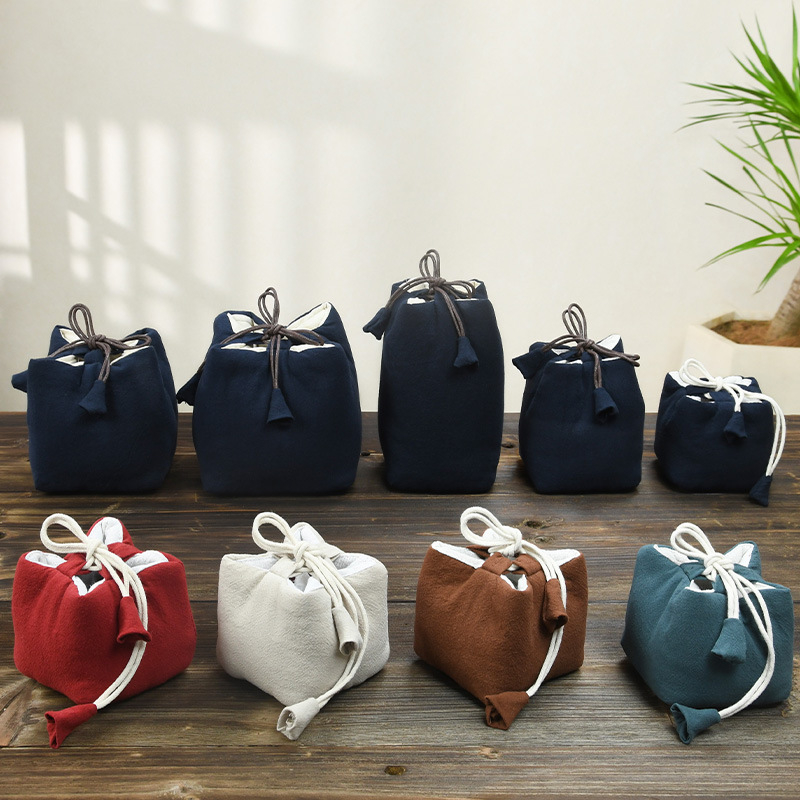 Teaceremónia kiegészítő készlet vászon tároló tasakkal, logó nyomtatott, Ten brocade, 30–70 g, OPP csomagolás