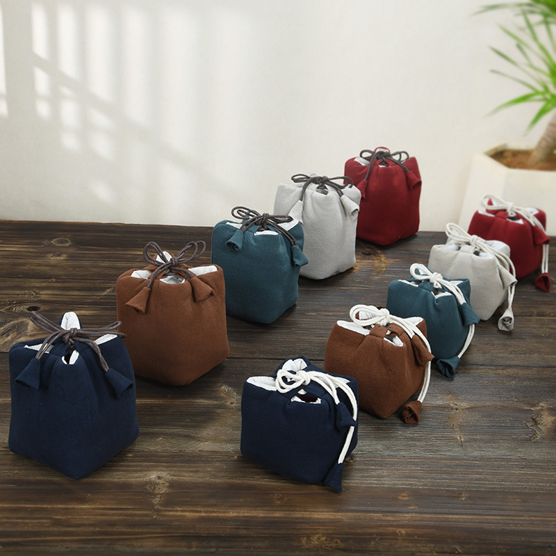 Teaceremónia kiegészítő készlet vászon tároló tasakkal, logó nyomtatott, Ten brocade, 30–70 g, OPP csomagolás