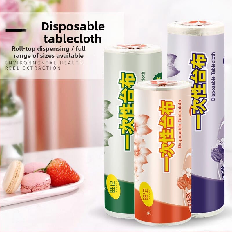 Egyszer használható körasztalterítő, műanyagból (PE), 1C vastagság, nyomtatott logóval, testreszabás elérhető