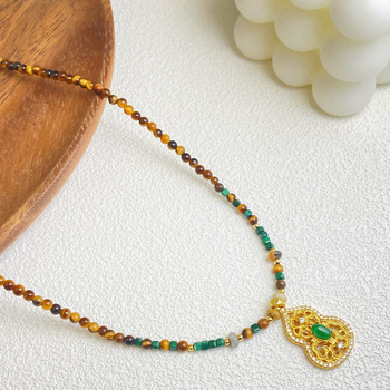 Réz alapú nyaklánc aranyozott felülettel, U alakú medál, gyöngyös lánc, nők számára