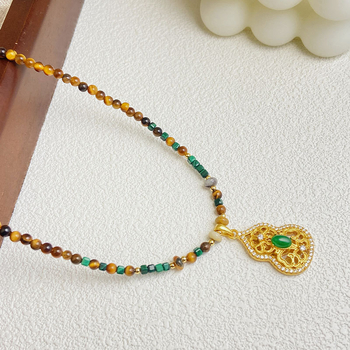 Réz alapú nyaklánc aranyozott felülettel, U alakú medál, gyöngyös lánc, nők számára