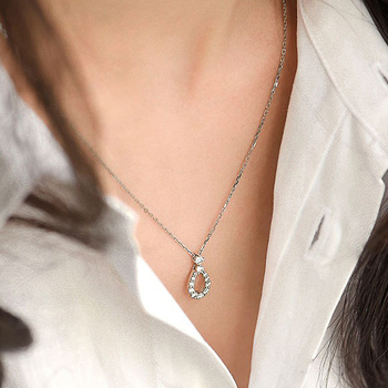 Colier din cupru cu design geometric în formă de picătură, montură cu zirconiu, lanț tip O, circumferință 21–50 cm