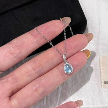 Colier din oțel inoxidabil cu pandant din cupru, prelucrare cu zirconiu, formă de picătură, lanț clavicular