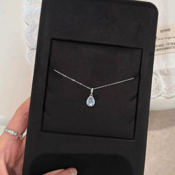 Colier din oțel inoxidabil cu pandant din cupru, prelucrare cu zirconiu, formă de picătură, lanț clavicular