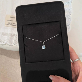 Colier din oțel inoxidabil cu pandant din cupru, prelucrare cu zirconiu, formă de picătură, lanț clavicular