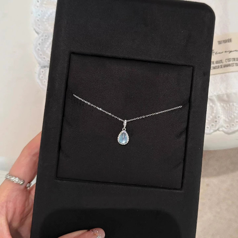 Colier din oțel inoxidabil cu pandant din cupru, prelucrare cu zirconiu, formă de picătură, lanț clavicular