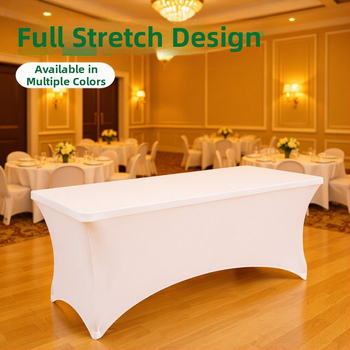 Stolová obliečka na konferenčný stôl, elastická obdĺžniková, svadobný štýl; Materiál: Milk Silk; Hlavná tkanina: 95% polyester, 5% elastan; Tvar: obdĺžnik; Štýl: svadobný; Funkcie: protišmyková, odolná voči opotrebeniu