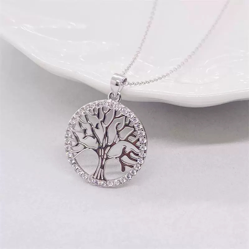 Colier cu Pomul Vieții, pandantiv rotund gol, din oțel titan, placare 18k vid, anti-alergic, lanț în formă de O